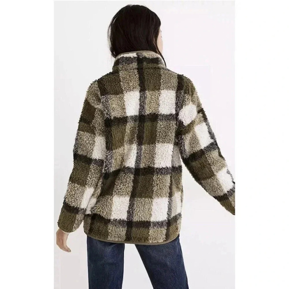 Madewell Sherpa Popover Tunic Jacket Plaid Fleece Snap Oversized Jacket Size XXS - Picture 6 of 9